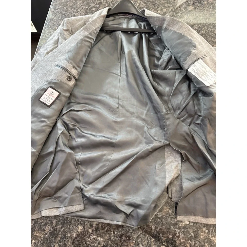 CONNAISSEUR PARIS - GREY 2 PIECE SLIM FIT LINEN‎ SUIT WITH PATCH POCKETS Sz 46